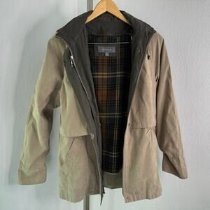 Liz Claiborne Barn Chore Jacket Tan with Loner Hood Size Medium Petite